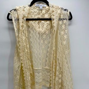 Lace cardigan vest with hood